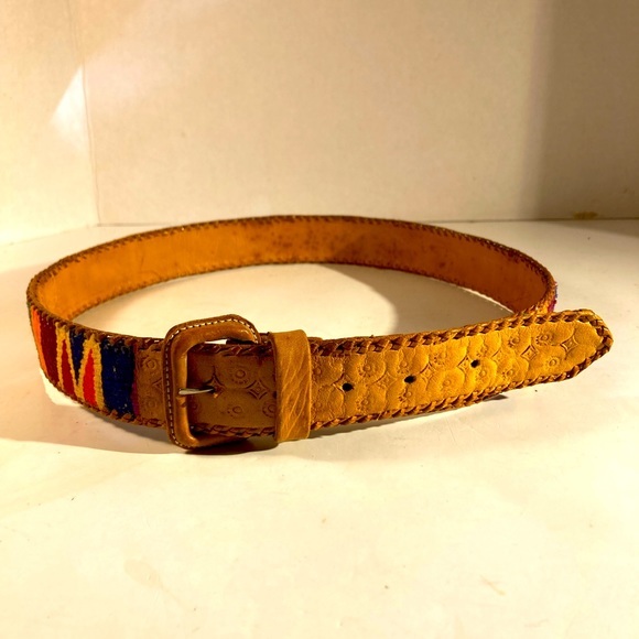 Unisex Handmade Guatemalan Leather Multi Colored Embroidered Belt